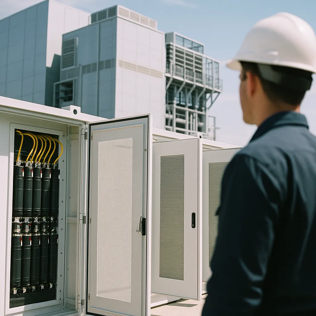 A data center featuring Data Centers, battery, related to Batteries Are Becoming the Bridge Between AI Data Centers an from an unusual angle or perspective