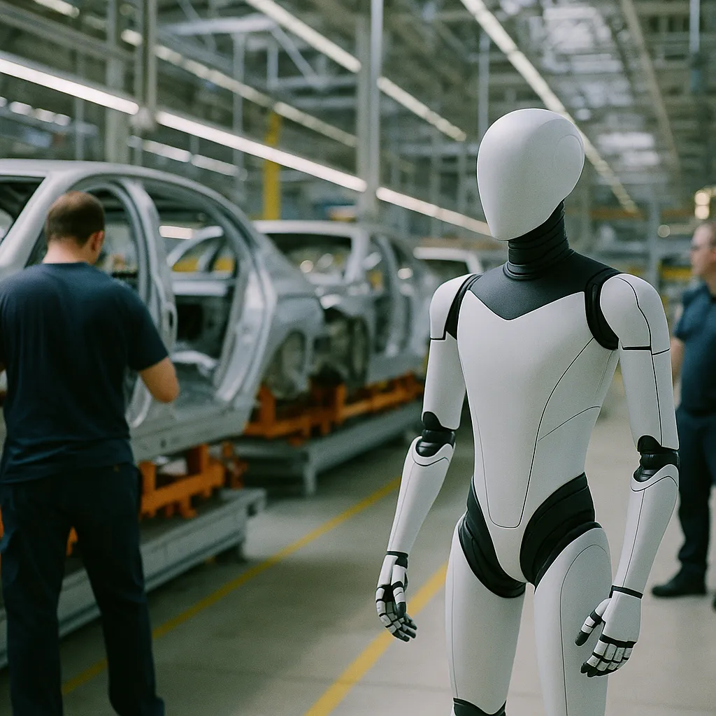 A factory floor featuring Robot, robot, related to BMW Deploys First Humanoid Robot on a German Production Floo