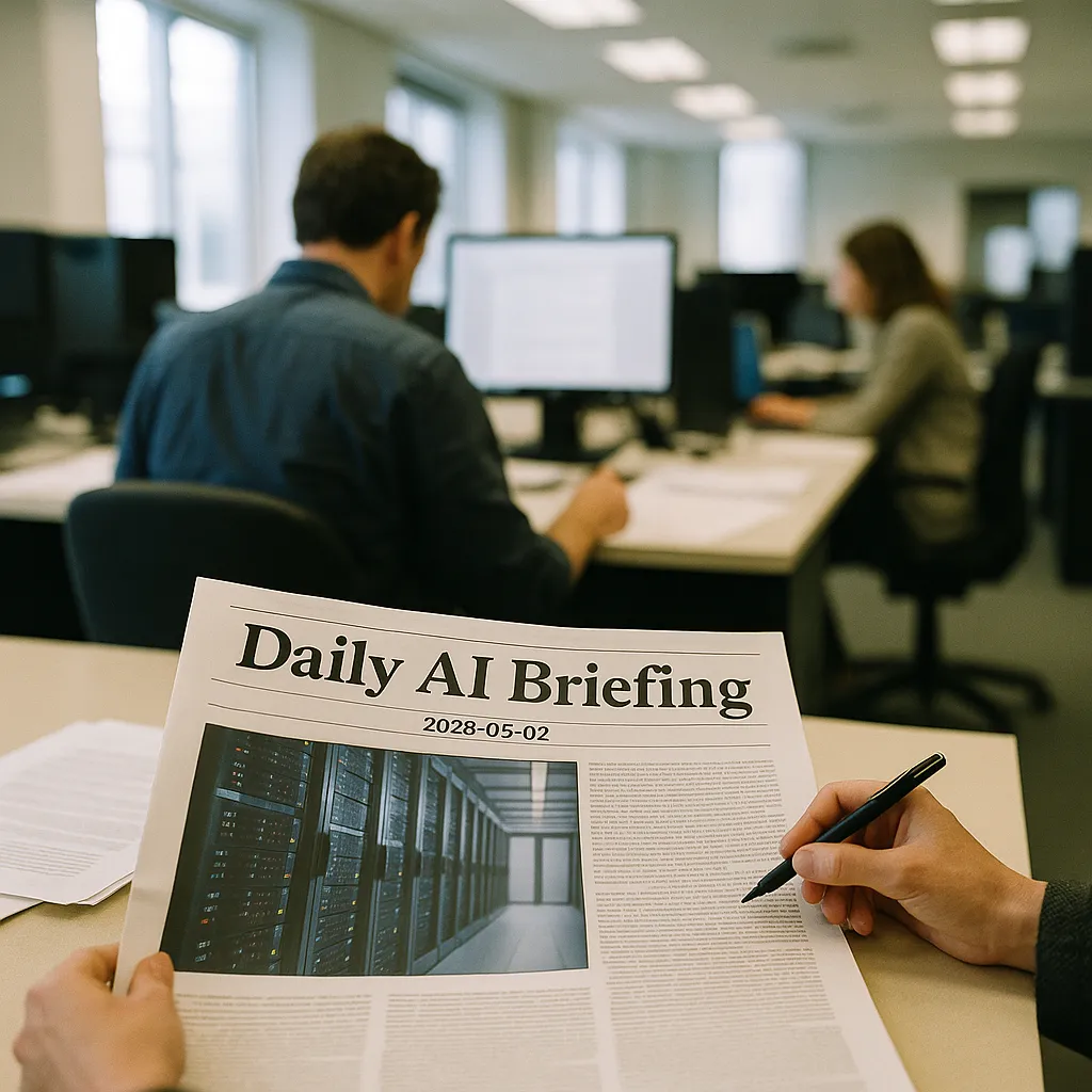 A newsroom featuring contracts, data centers, related to Daily AI Briefing — 2026-05-02