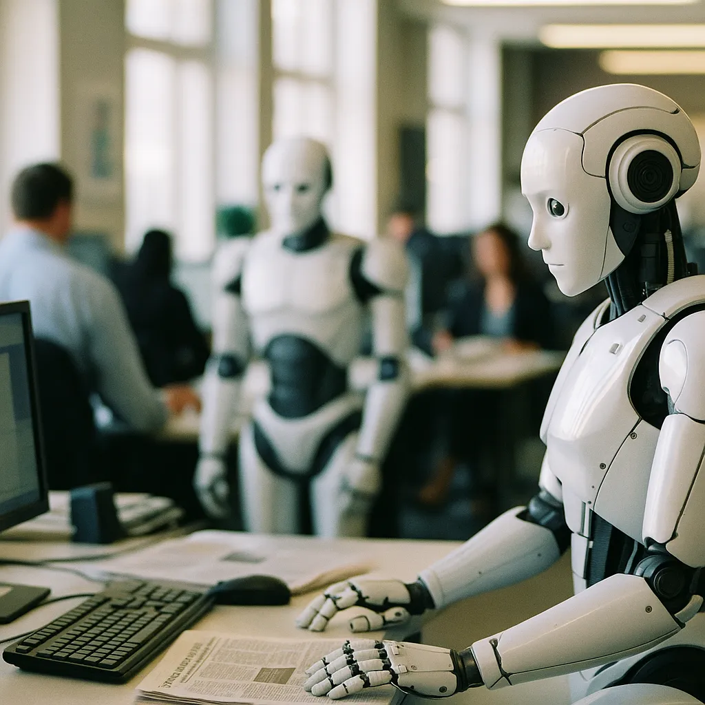 A newsroom featuring robots, robot, related to Daily AI Briefing — 2026-05-05