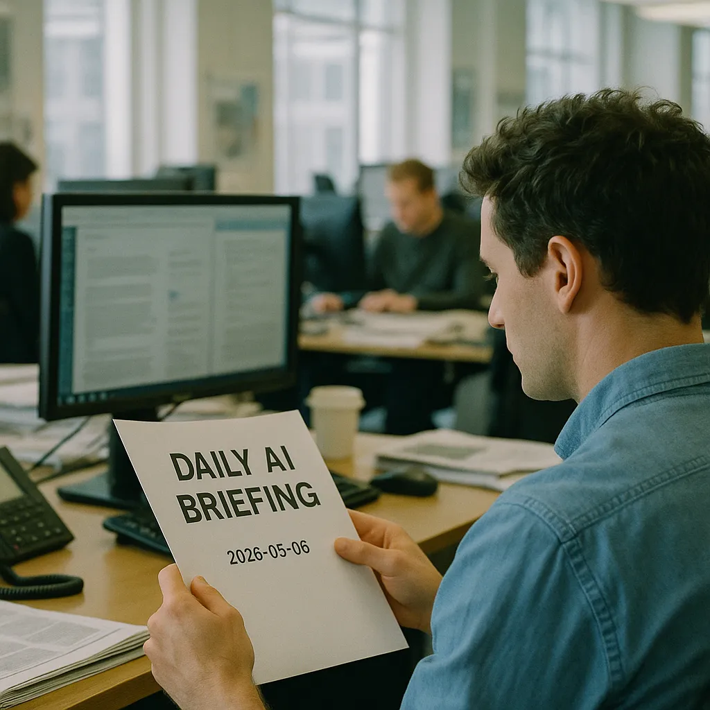 A newsroom where a person is building related to Daily AI Briefing — 2026-05-06