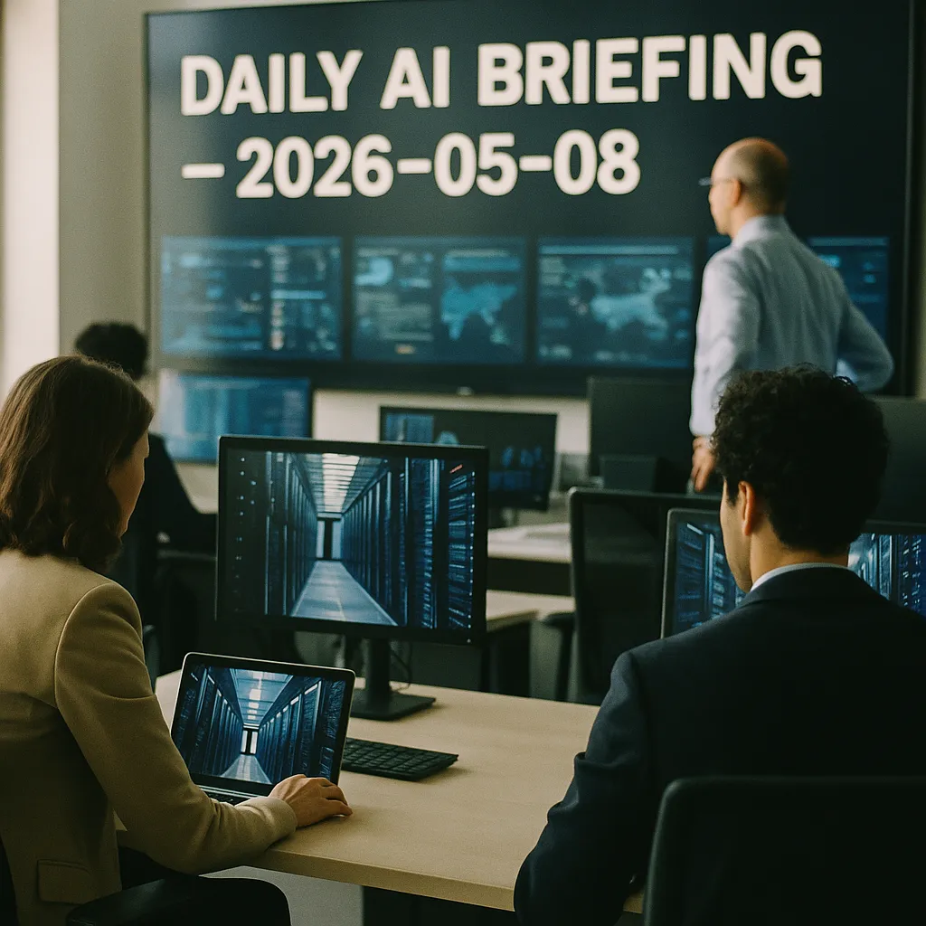 A newsroom featuring data center, related to Daily AI Briefing — 2026-05-08