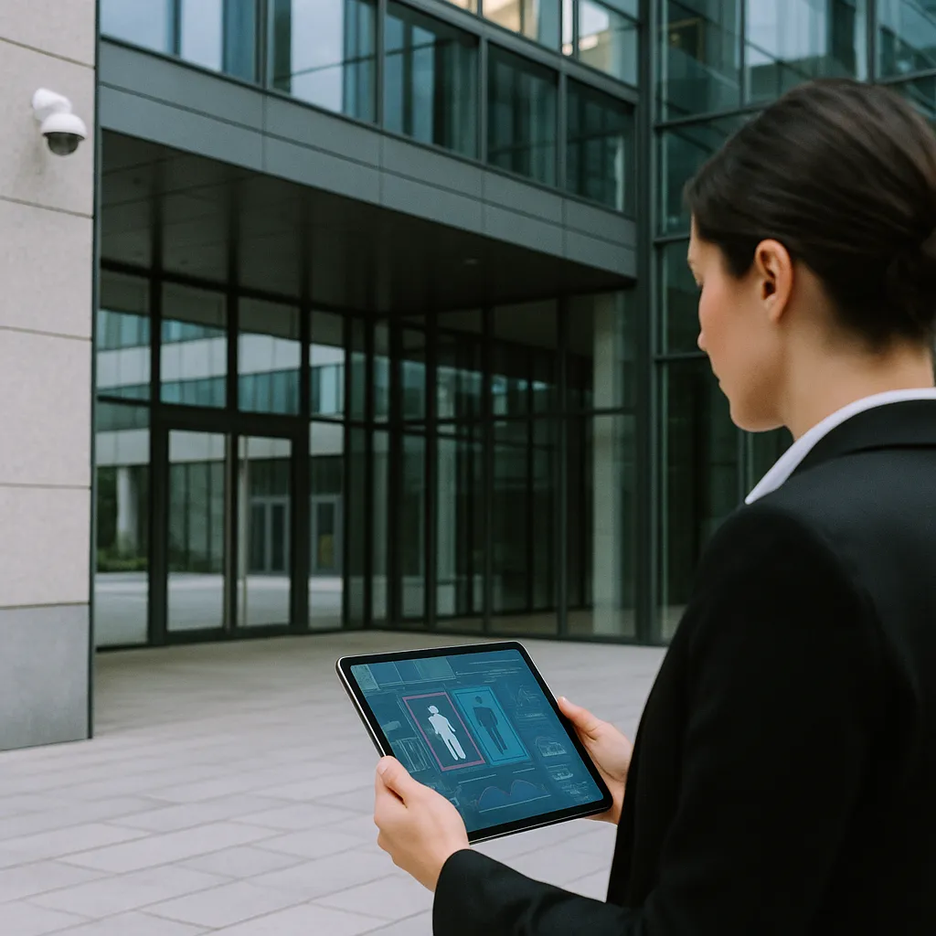 A modern building exterior where a person is monitoring related to Commercial Buildings Face a Critical Gap Between AI Detectio