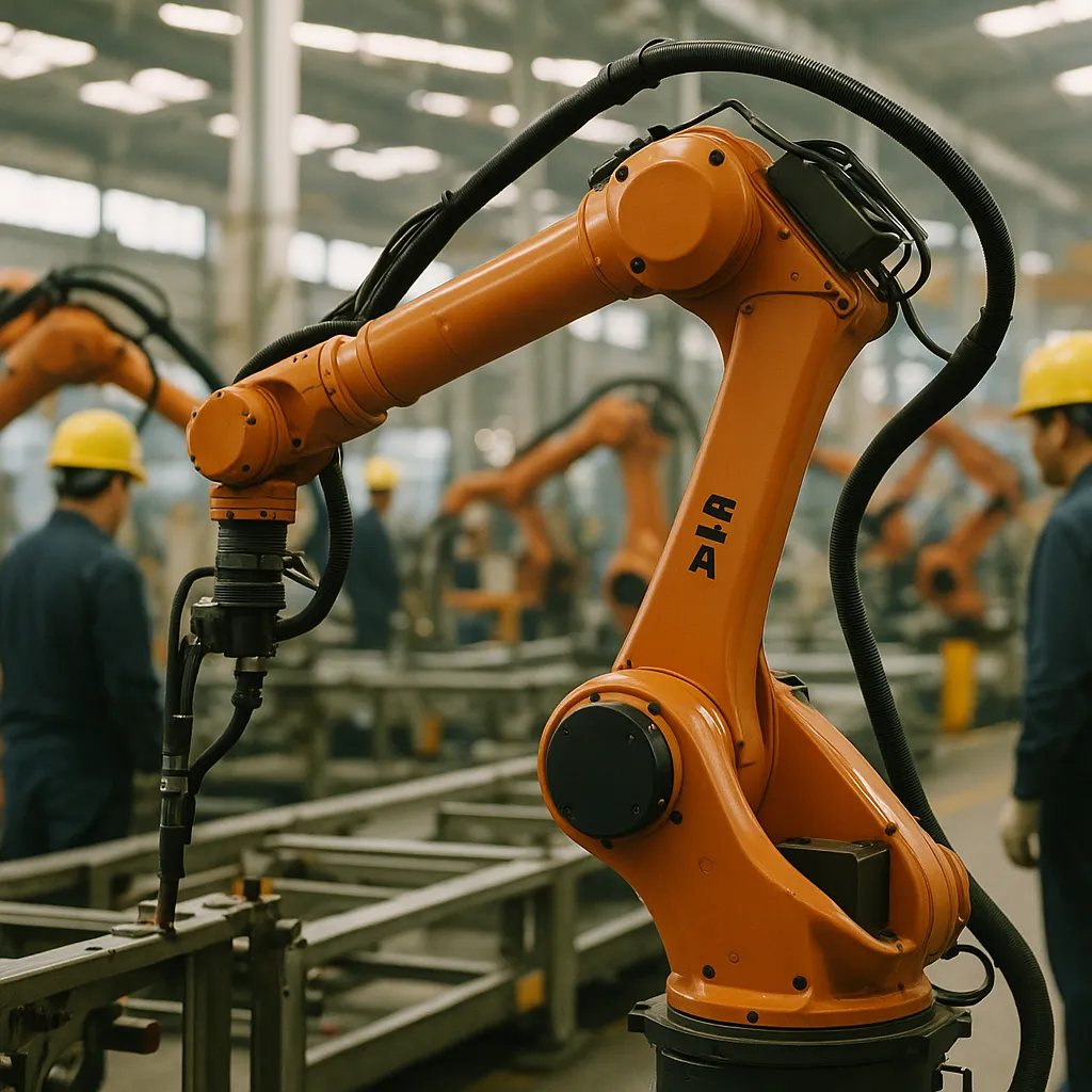A factory floor featuring robots, robot, related to China Makes AI-Powered Robotics Core of 15th Five-Year Plan,