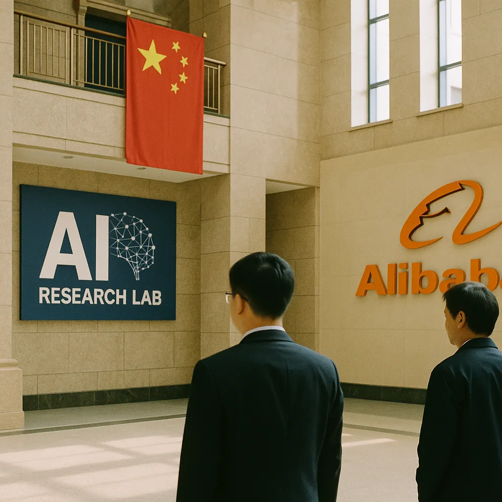 A government building interior related to China Locks Down AI Talent at an AI research lab and Alibaba from an unusual angle or perspective