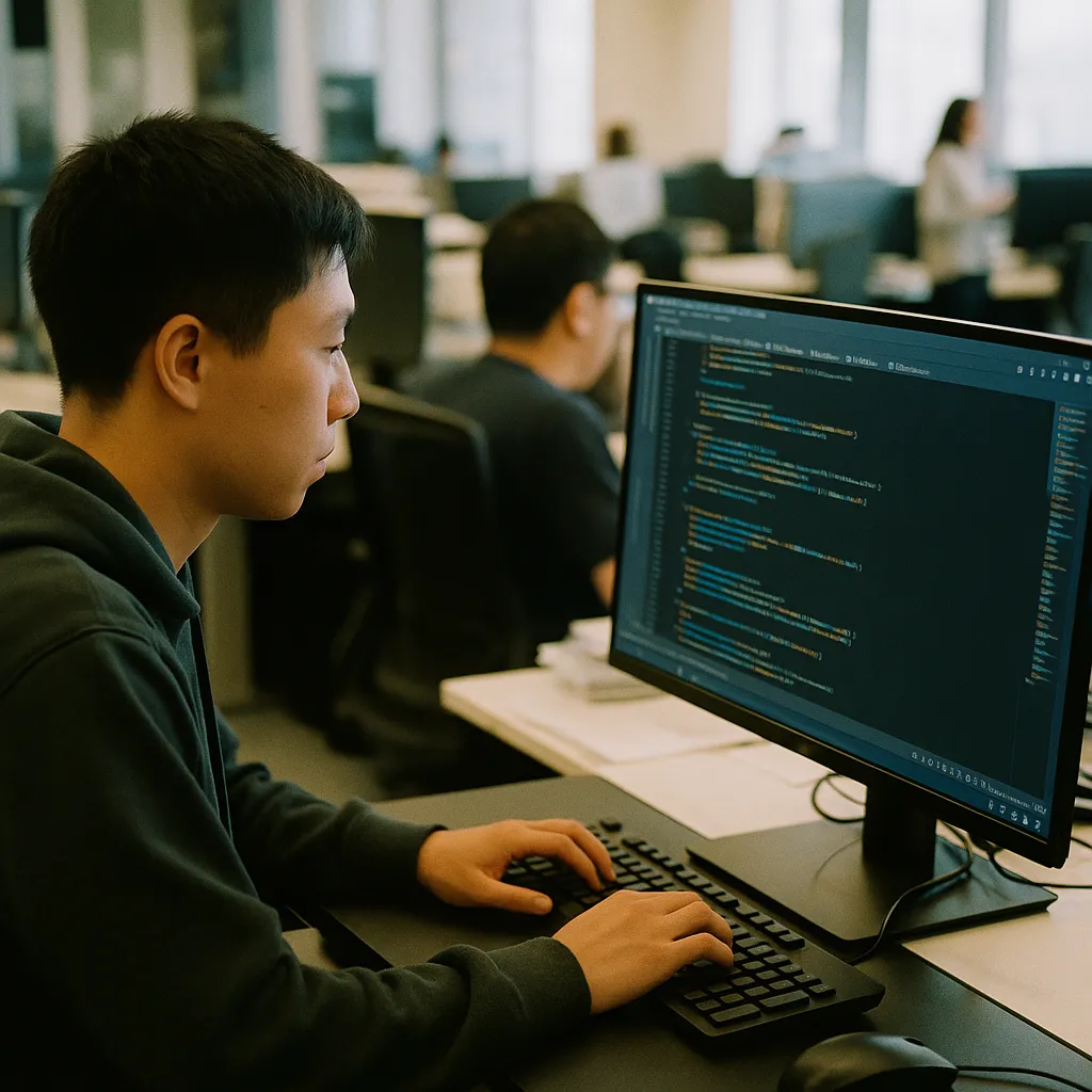 A newsroom where a person is Coding related to Four Chinese Labs Release Open-Weight Coding Models at One-T