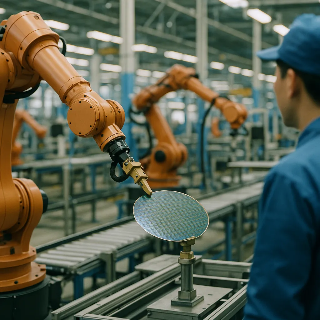 A factory featuring Robots, chip, related to China Deploys 295,000 Industrial Robots Per Year as US-China