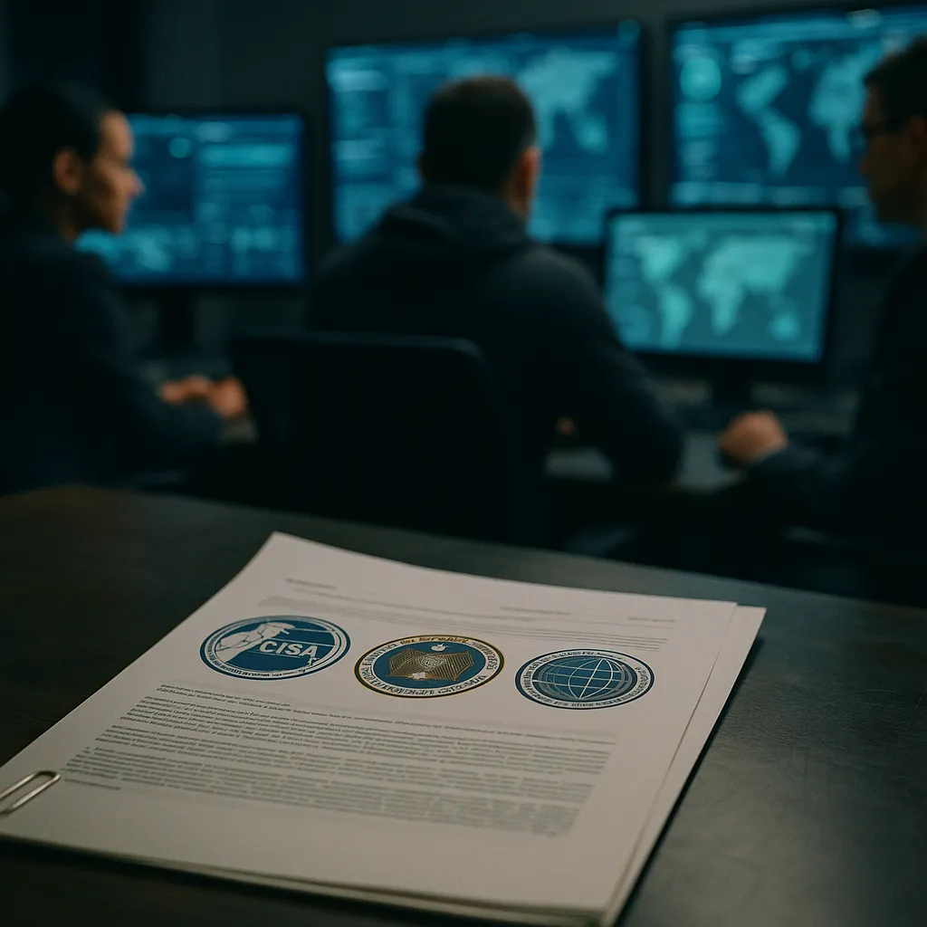 A cybersecurity operations center featuring document, contracts, related to CISA, NSA, and Allied Agencies Publish the First Global Safe