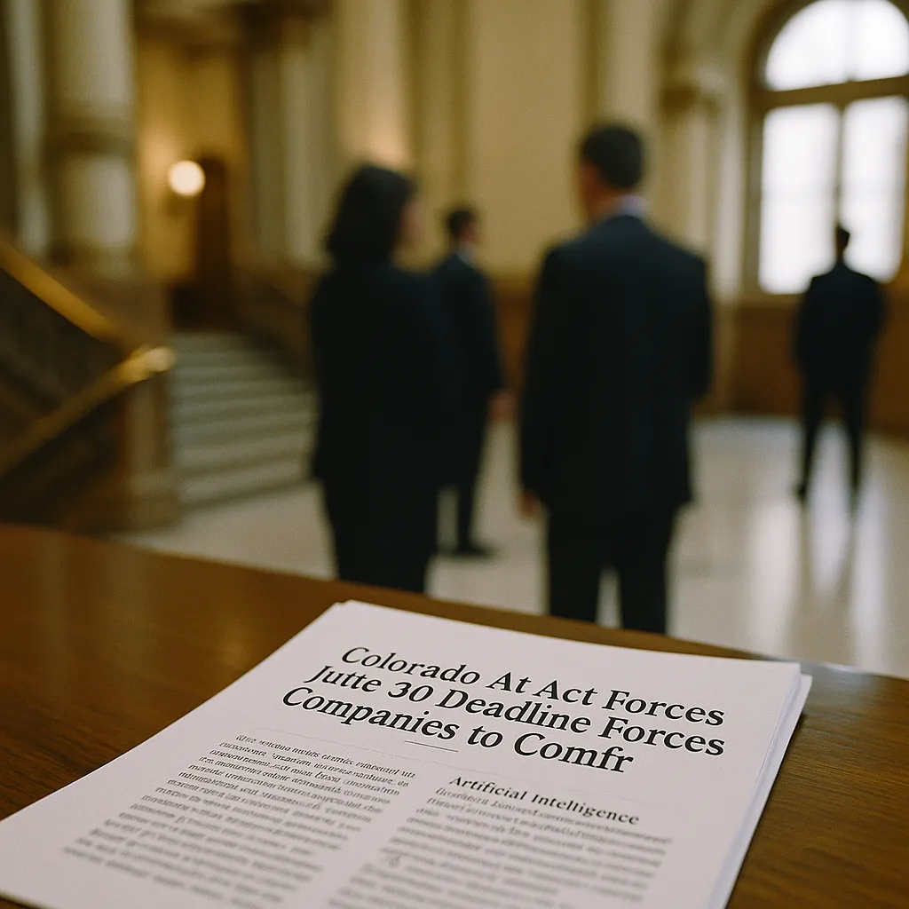 A government building interior featuring document, related to Colorado AI Act's June 30 Deadline Forces Companies to Confr from an unusual angle or perspective