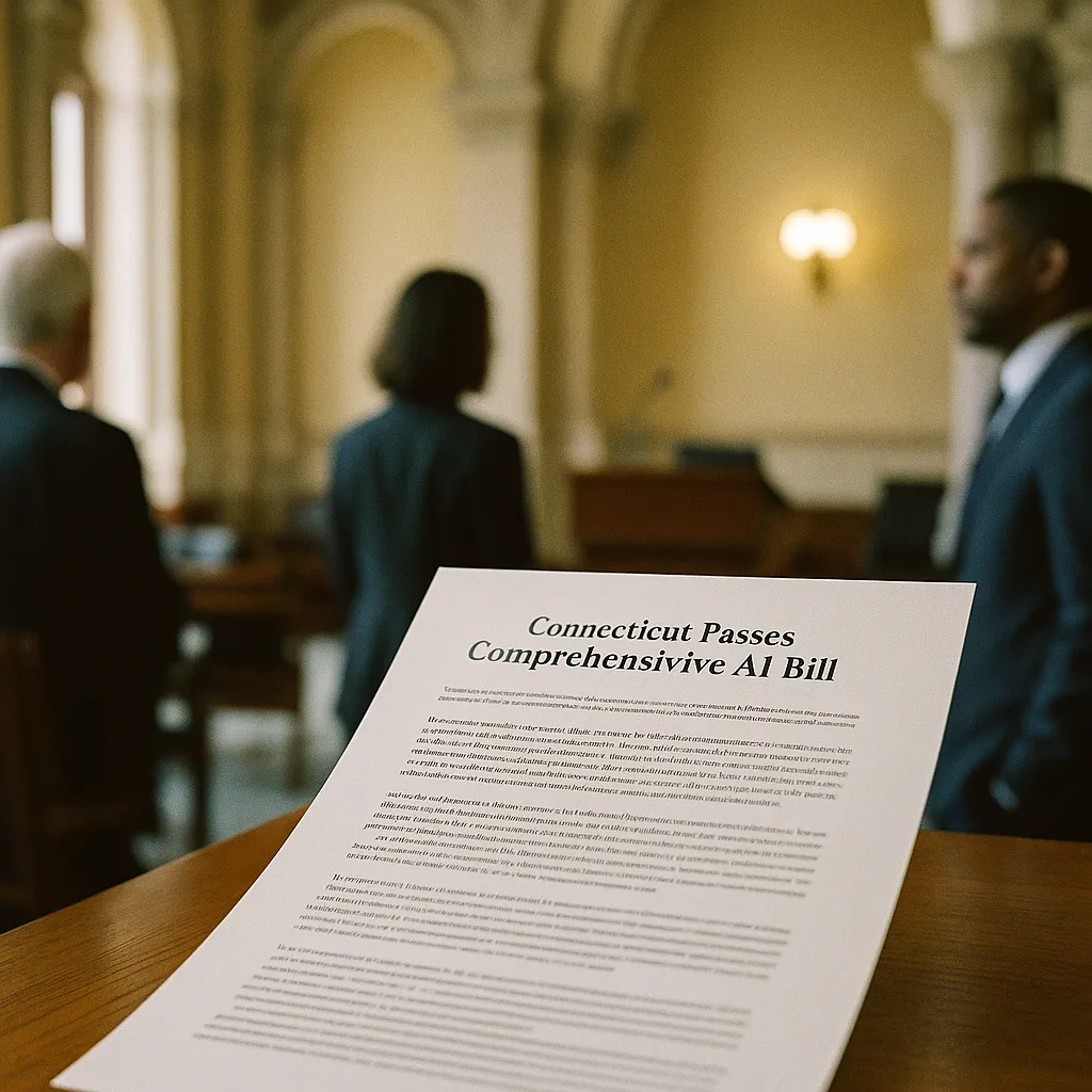 A government building interior featuring document, related to Connecticut Passes Comprehensive AI Bill as State-by-State R
