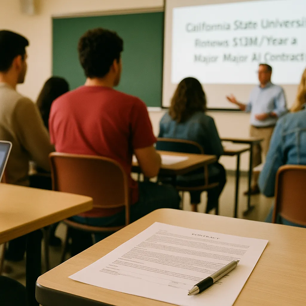 A university classroom featuring contract, related to California State University Renews $13M/Year a major AI comp from an unusual angle or perspective