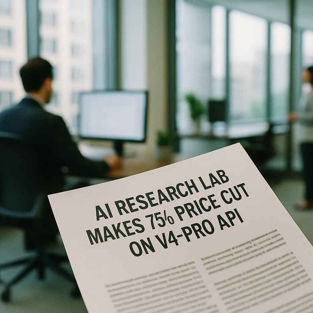 A modern corporate office featuring document, related to an AI research lab Makes 75% Price Cut on V4-Pro API Permane from an unusual angle or perspective