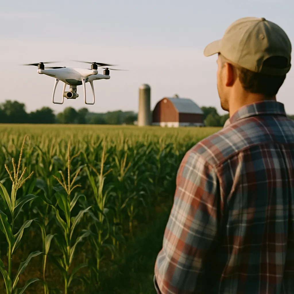A farm featuring crop, drone, related to The 2026 Farm Bill Has a Hidden AI Subsidy — and It Could Ha