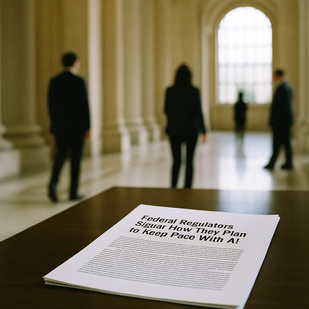 A government building interior featuring document, related to Federal Regulators Signal How They Plan to Keep Pace With AI