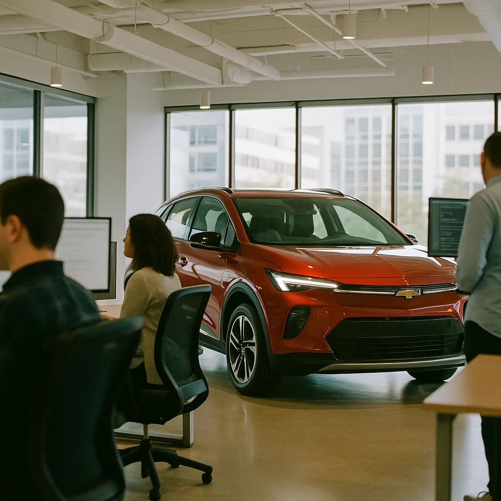 A modern workplace featuring vehicle, related to GM Cuts 600 IT Workers in Deliberate AI Skills Swap