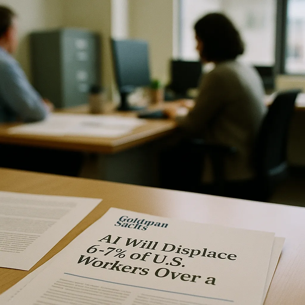 A office featuring document, related to Goldman Sachs: AI Will Displace 6–7% of U.S. Workers Over a 