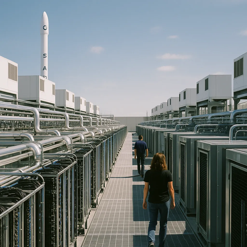 A Data center featuring Data Centers, data centers, related to a major tech company and SpaceX in Talks to Launch AI Data C from an unusual angle or perspective
