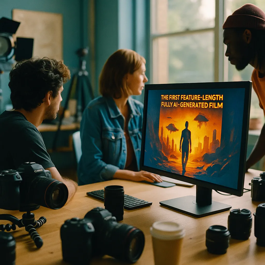A creative studio featuring cameras, screen, related to The First Feature-Length Fully AI-Generated Film Just Premie