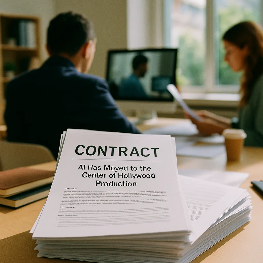 A office featuring Contracts, contracts, related to AI Has Moved to the Center of Hollywood Production. The 2023