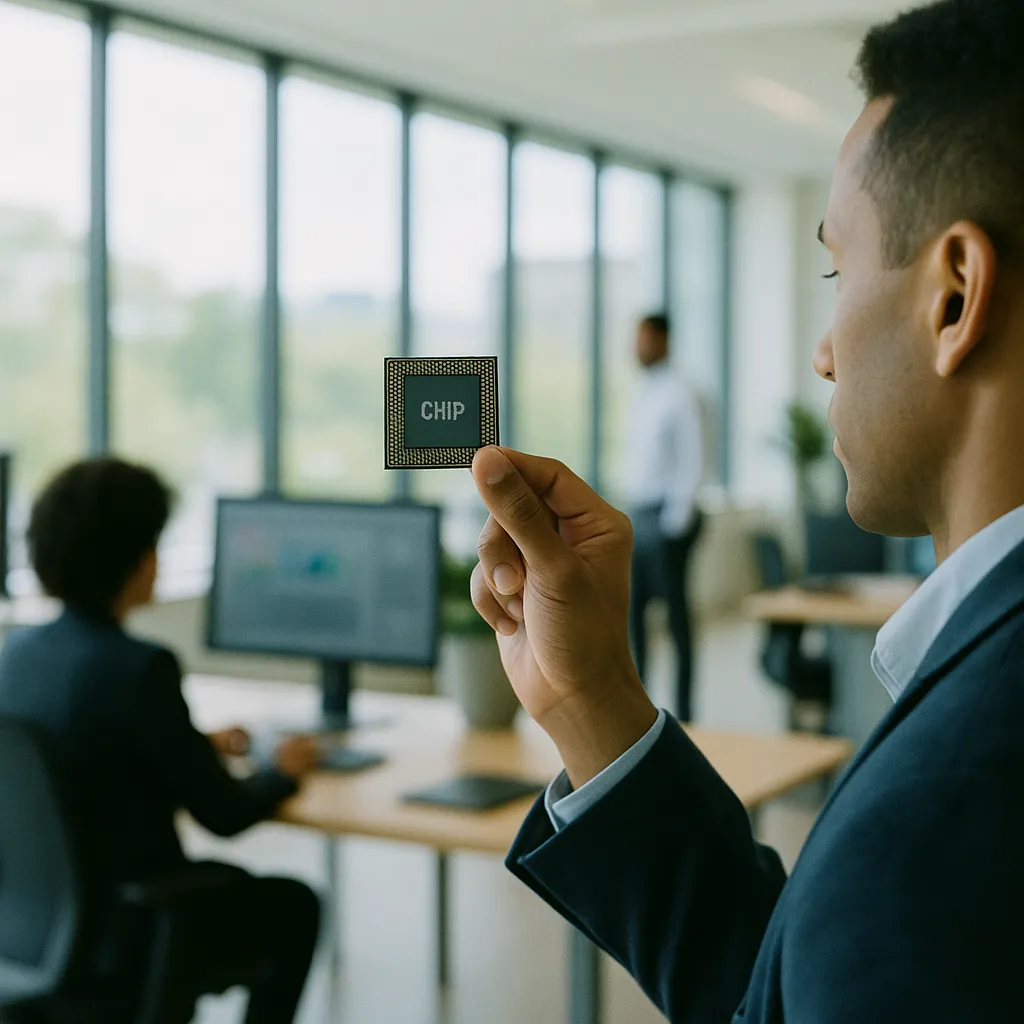 A modern corporate office featuring Chip, chip, related to Huawei Targets $12 Billion in AI Chip Revenue as an AI resea