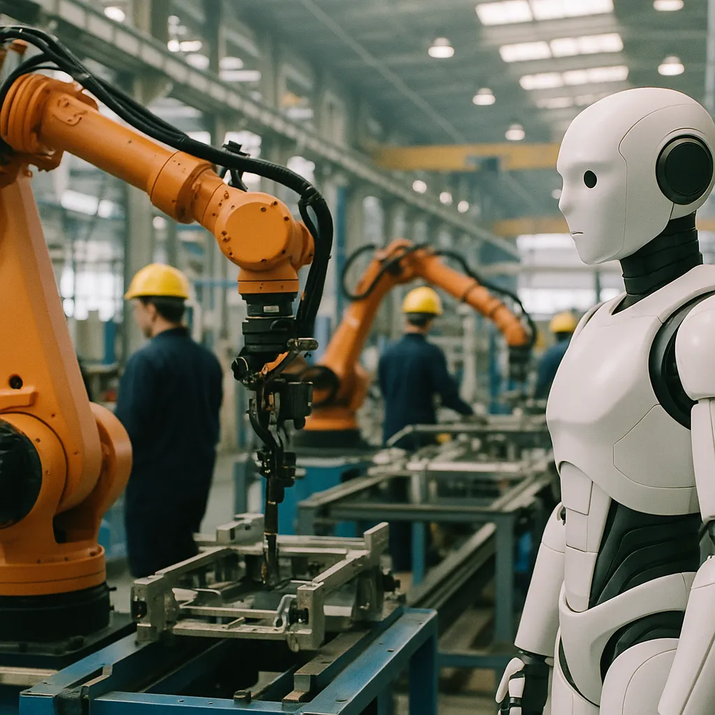 A Factory featuring robots, robot, related to Traditional Factory Automation Is Pricing Itself Out. AI Is 