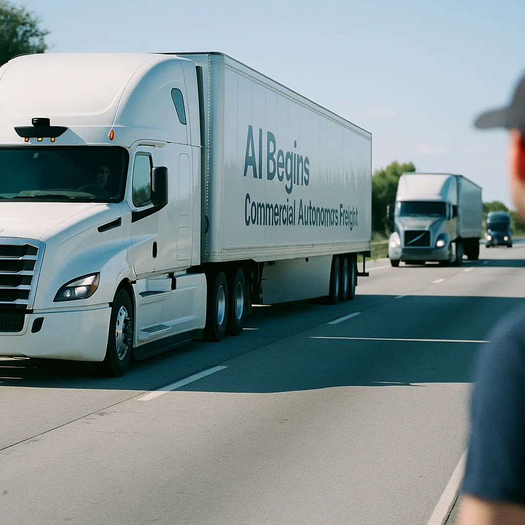 A highway featuring trucks, related to a technology company AI Begins Commercial Autonomous Freight
