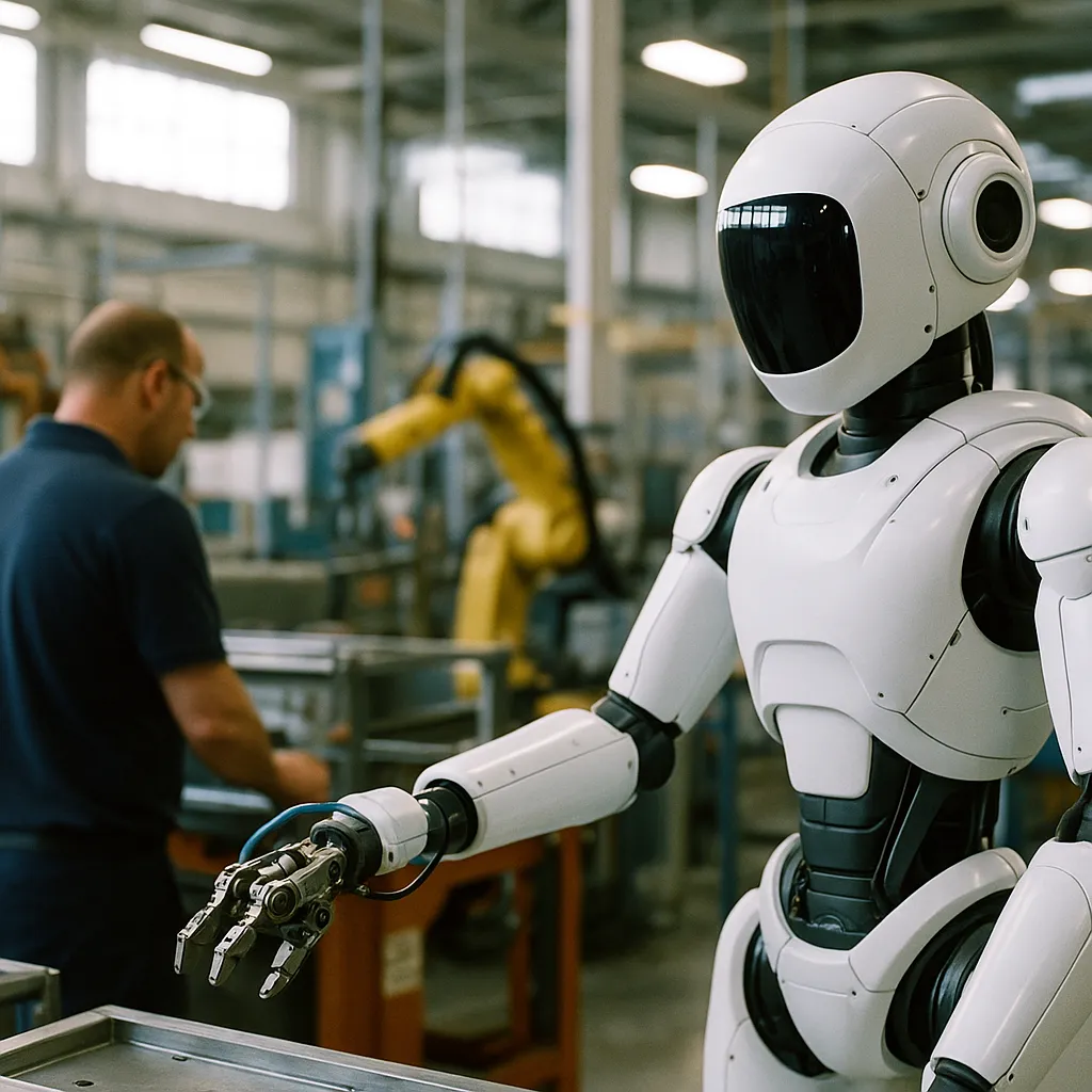 A factory featuring robot, Robot, related to Launchpad Build AI Releases Manufacturing Language Model to 