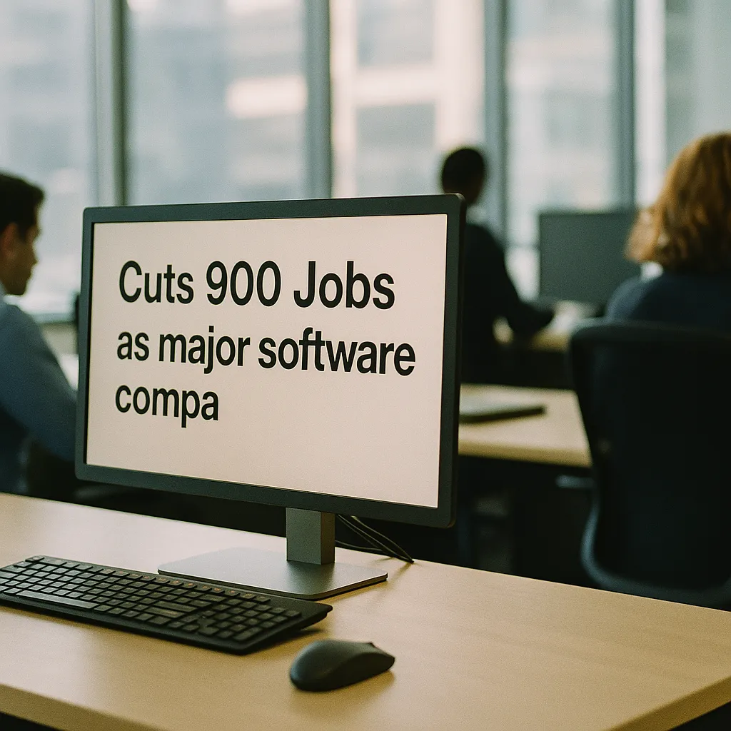 A modern workplace featuring screen, related to a technology company Cuts 900 Jobs as a major software compa