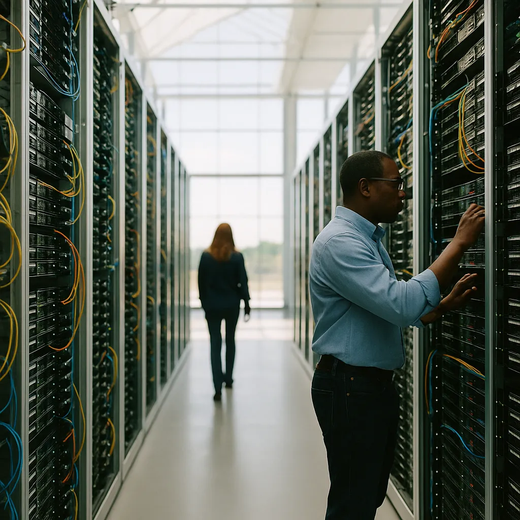 A data center featuring data center, shelves, related to a major software company May Walk Back Its 2030 Clean Energy from an unusual angle or perspective