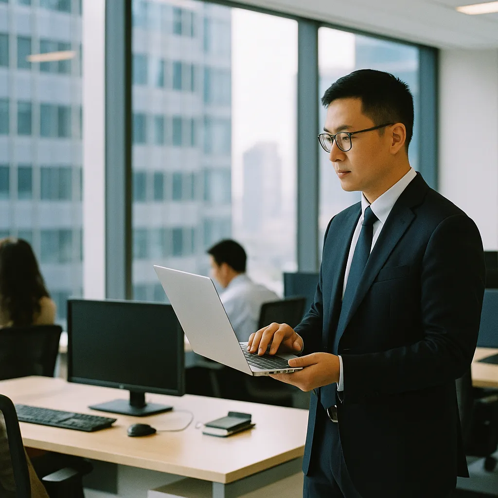 A modern corporate office where a person is driving related to China's Moonshot AI Raises $2 Billion at $20 Billion Valuati