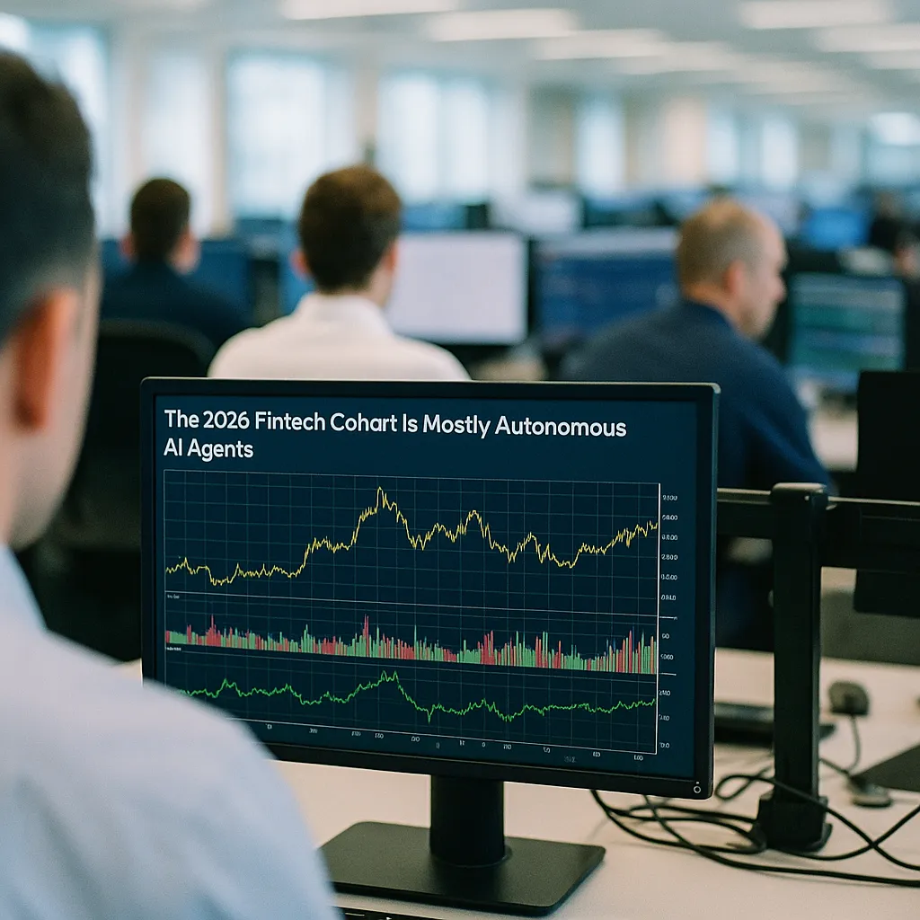 A financial trading floor featuring monitor, related to NatWest's 2026 Fintech Cohort Is Mostly Autonomous AI Agents from an unusual angle or perspective