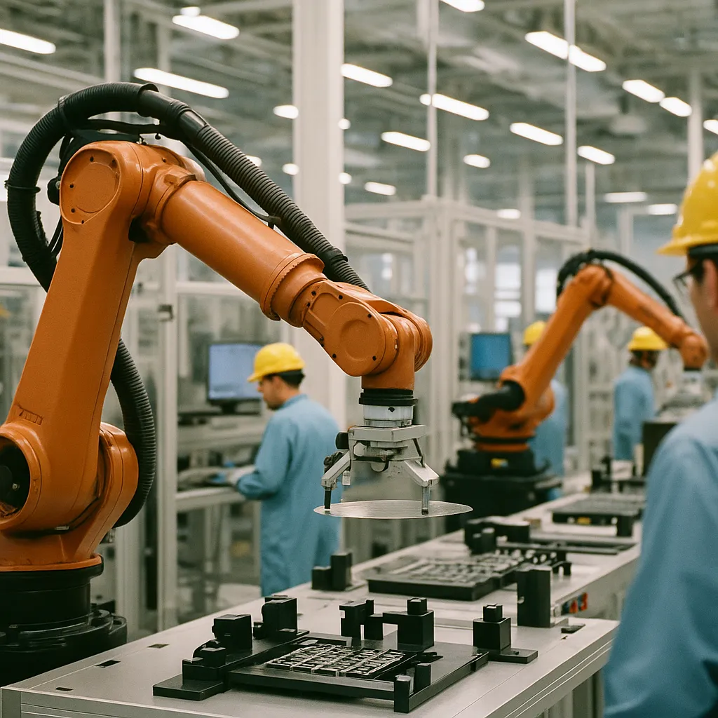 A factory featuring robots, robot, related to a chip manufacturer Deploys Omniverse Physical AI Across U.S