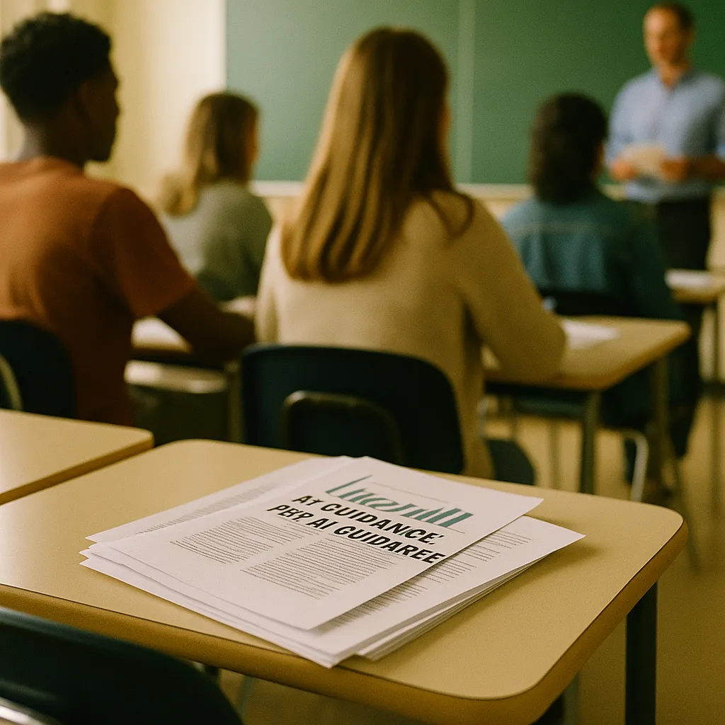 A university classroom featuring documents, related to New York City Releases AI Guidance for 1.1 Million Public Sc