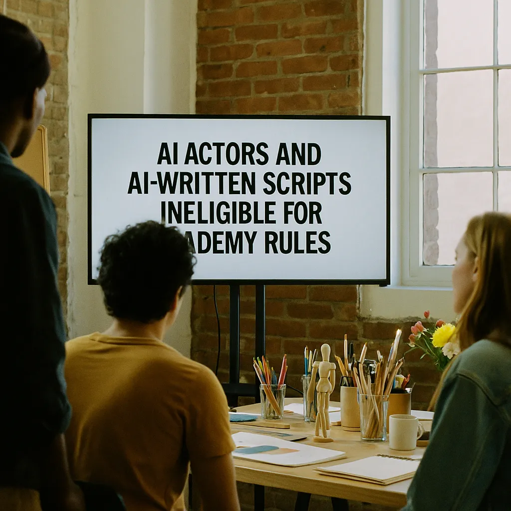 A creative studio featuring Screen, related to Academy Rules AI Actors and AI-Written Scripts Ineligible fo