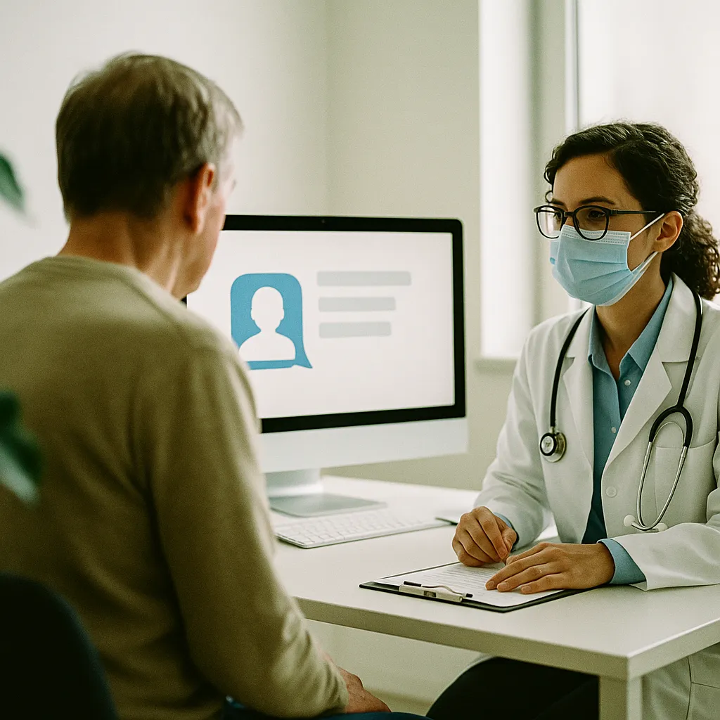 A medical facility featuring patient, Interface, related to Patients Withhold Symptoms from AI Chatbots, Threatening Dia from an unusual angle or perspective