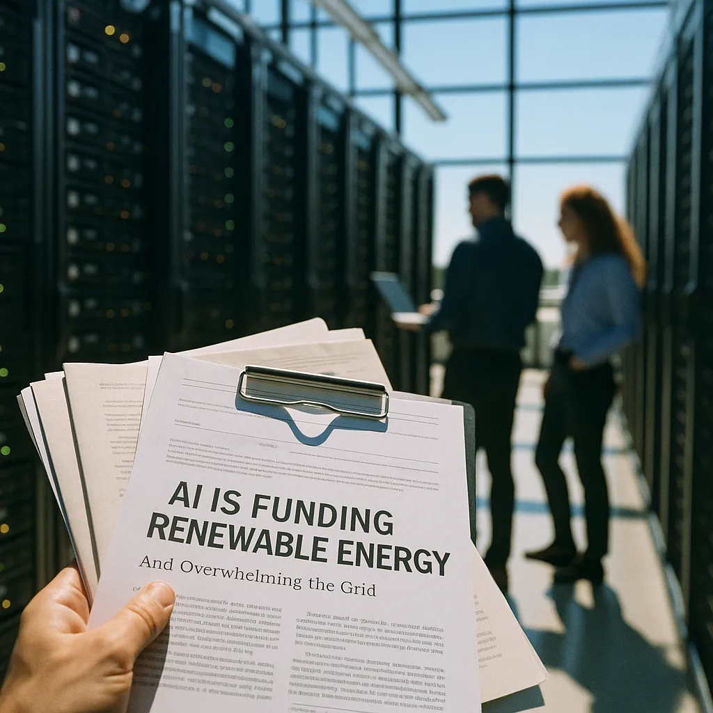 A data center featuring data center, contracts, related to AI Is Funding Renewable Energy — and Overwhelming the Grid T from an unusual angle or perspective