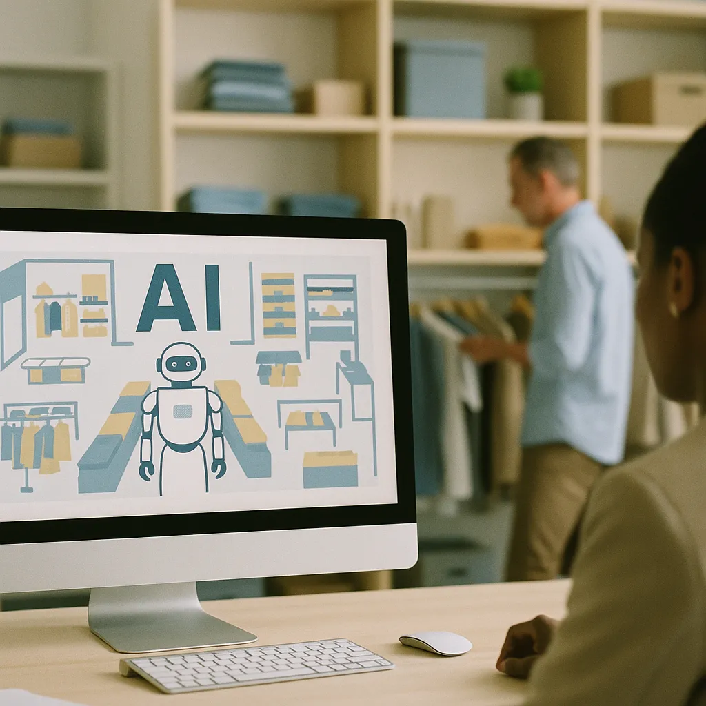 A office featuring monitor, shelf, related to Six Ways Retailers Are Rebuilding the Store Floor Around AI 