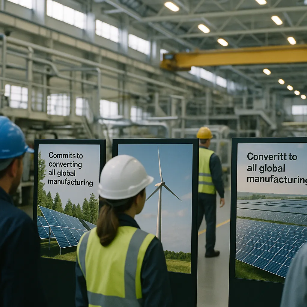 A Factory featuring displays, related to a technology company Commits to Converting All Global Manufa