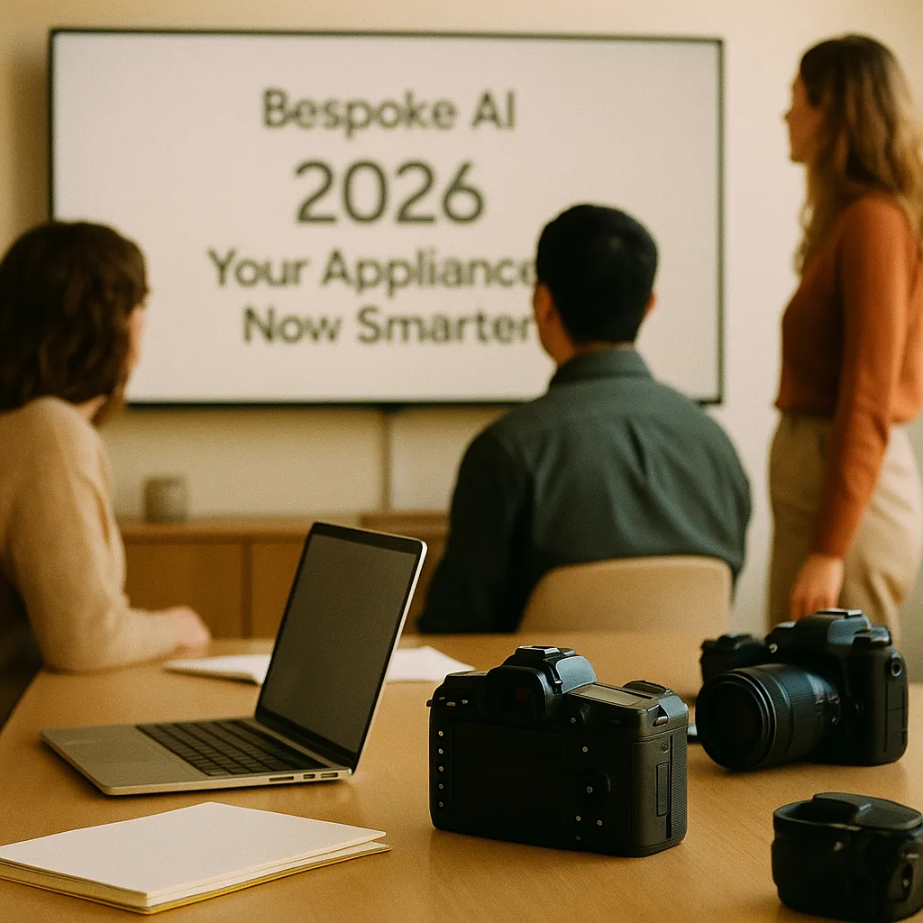 A newsroom featuring cameras, camera, related to a technology company Bespoke AI 2026: Your Appliances Now Se