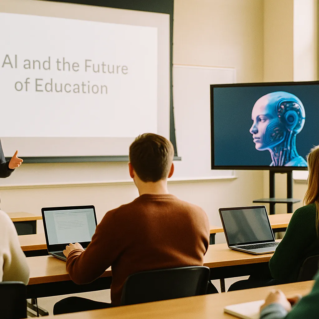 A university classroom featuring screens, screen, related to Schools Are Rethinking What Education Is For as AI Makes Tra