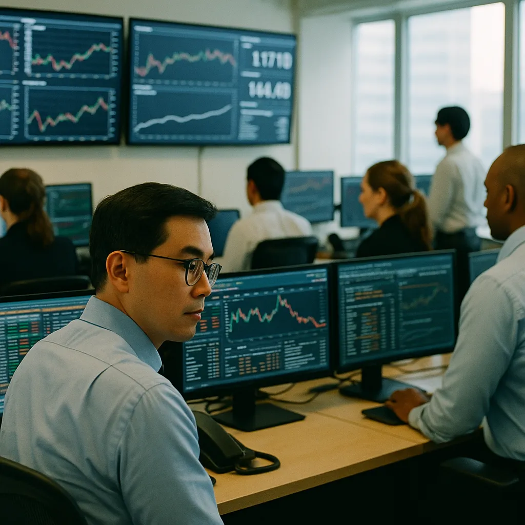 A financial trading floor related to Singapore Built a Shared AI System to Fight Financial Crime.