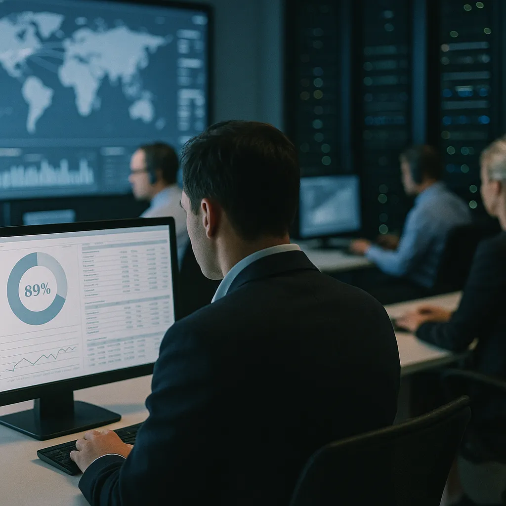 A Operations Center featuring monitor, data centers, related to 89% of Telecom Executives Are Increasing AI Budgets. The ROI