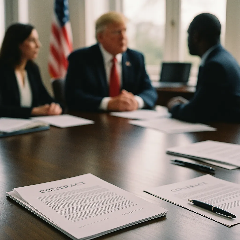 A Office featuring contracts, related to Trump Pulls Plug on AI Cybersecurity Executive Order Hours B
