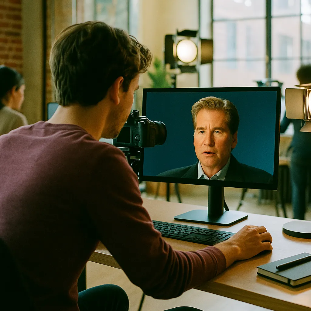 A creative studio where a person is Testing related to Val Kilmer's AI-Generated Posthumous Performance Is Testing  from an unusual angle or perspective