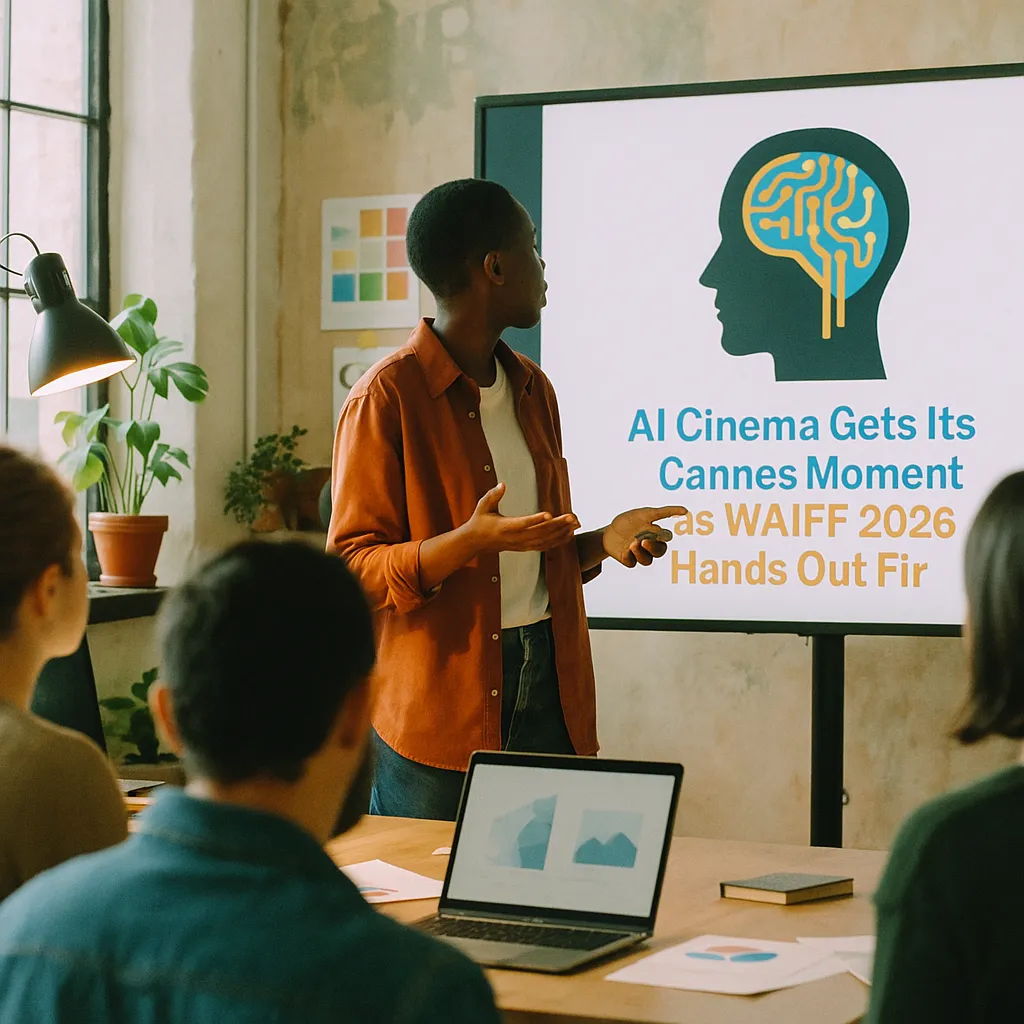 A creative studio where a person is presenting related to AI Cinema Gets Its Cannes Moment as WAIFF 2026 Hands Out Fir