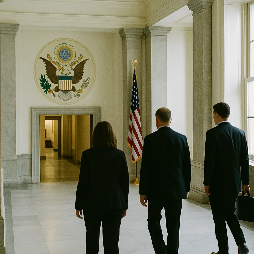 A government building interior related to White House Weighs Government Review of AI Models Before Pub from an unusual angle or perspective