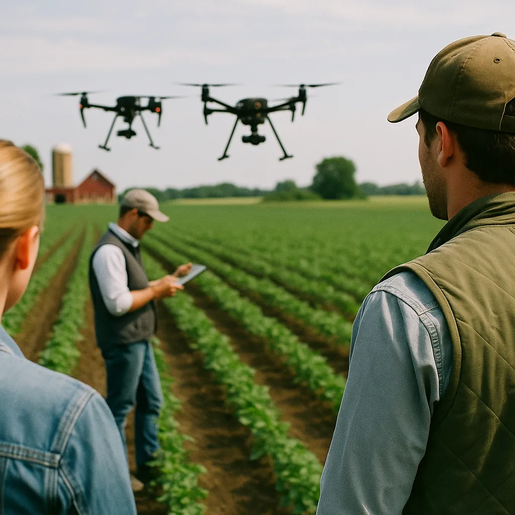 A farm featuring field, drones, related to World Agri-Tech 2026: Investors Shift from AI Hype to ROI as