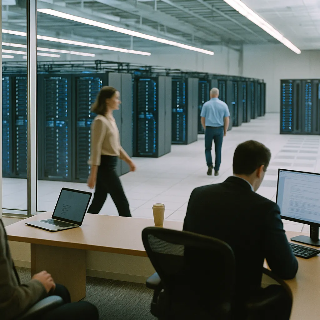 A Office featuring Data centers, data center, related to AI Is Gutting Office Demand and Triggering a Construction Bo from an unusual angle or perspective