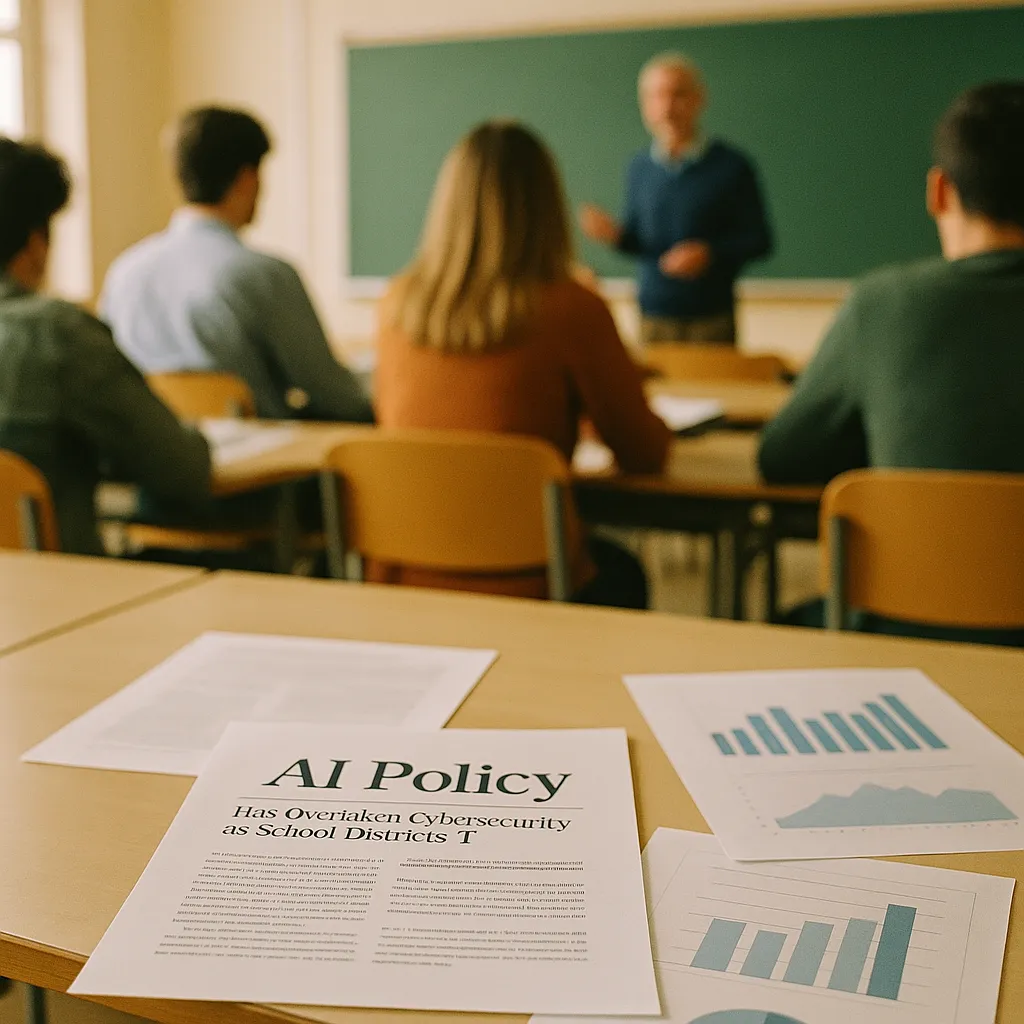 A university classroom featuring documents, related to AI Policy Has Overtaken Cybersecurity as School Districts' T from an unusual angle or perspective