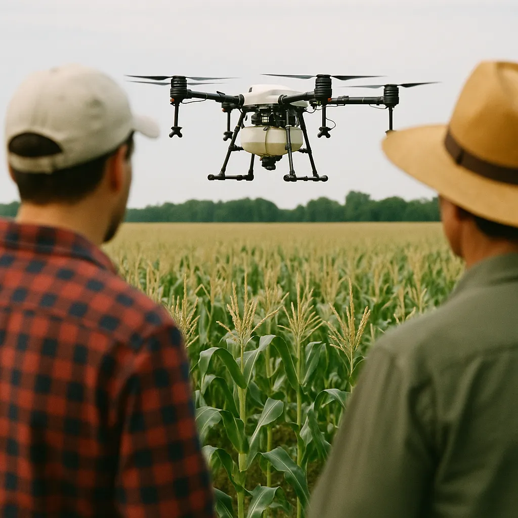 A farm featuring drone, crop, related to AI Is Managing 70 Million Hectares of Farmland Across 30 Cou